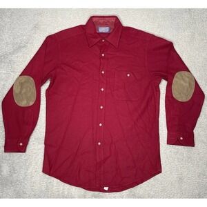 Vintage 90s Pendleton‎ 100% Virgin Wool Red Button Up Shirt Mens M Elbow Patch